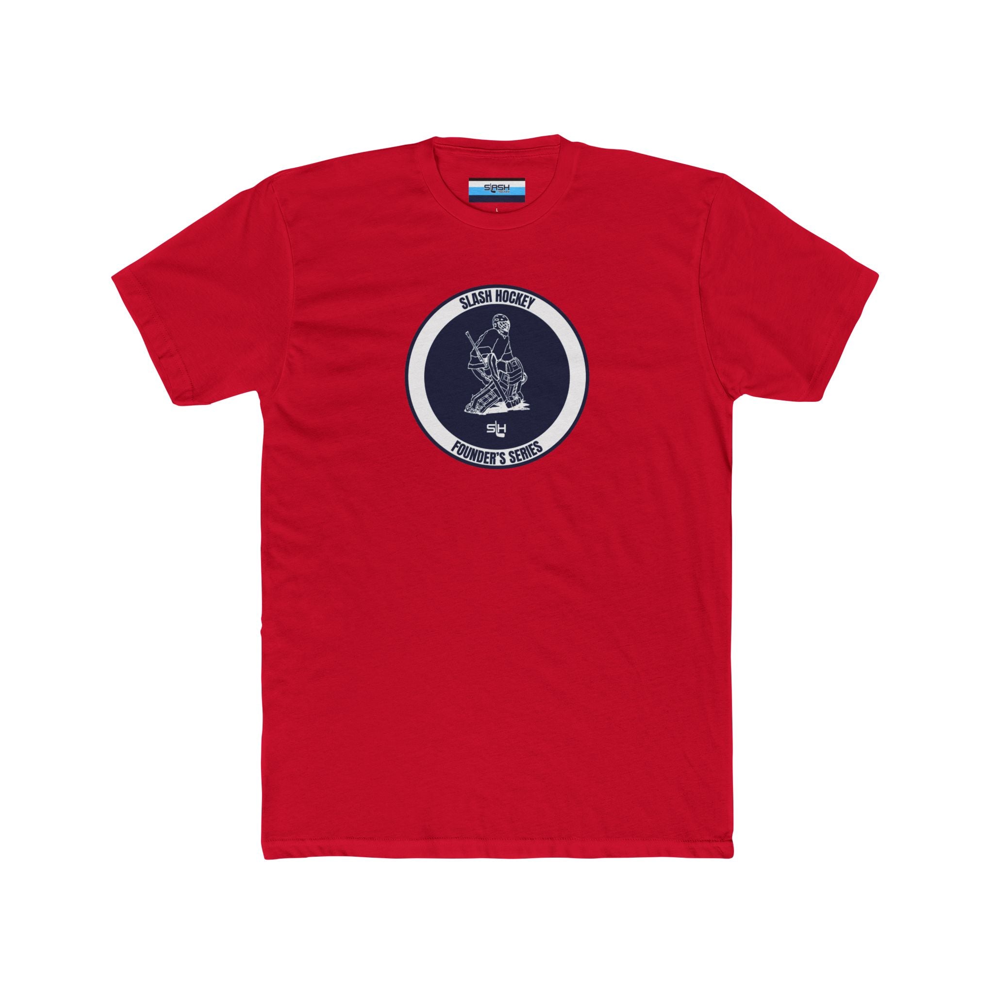 Front view of the Slash Hockey Founder’s Series Retro Goalie Tee featuring the original hand-drawn goalie design in a bold vintage print.