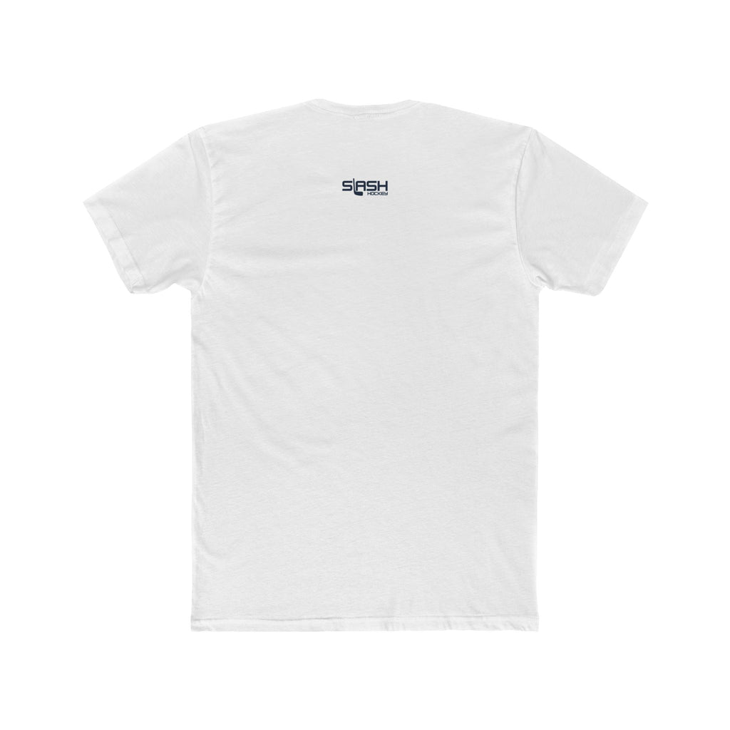 Back view of the Skates Off. Sandals On. hockey t-shirt. The shirt features a clean, comfortable fit with no graphic displayed on the back, allowing the front beach-themed hockey design to remain the focal point.