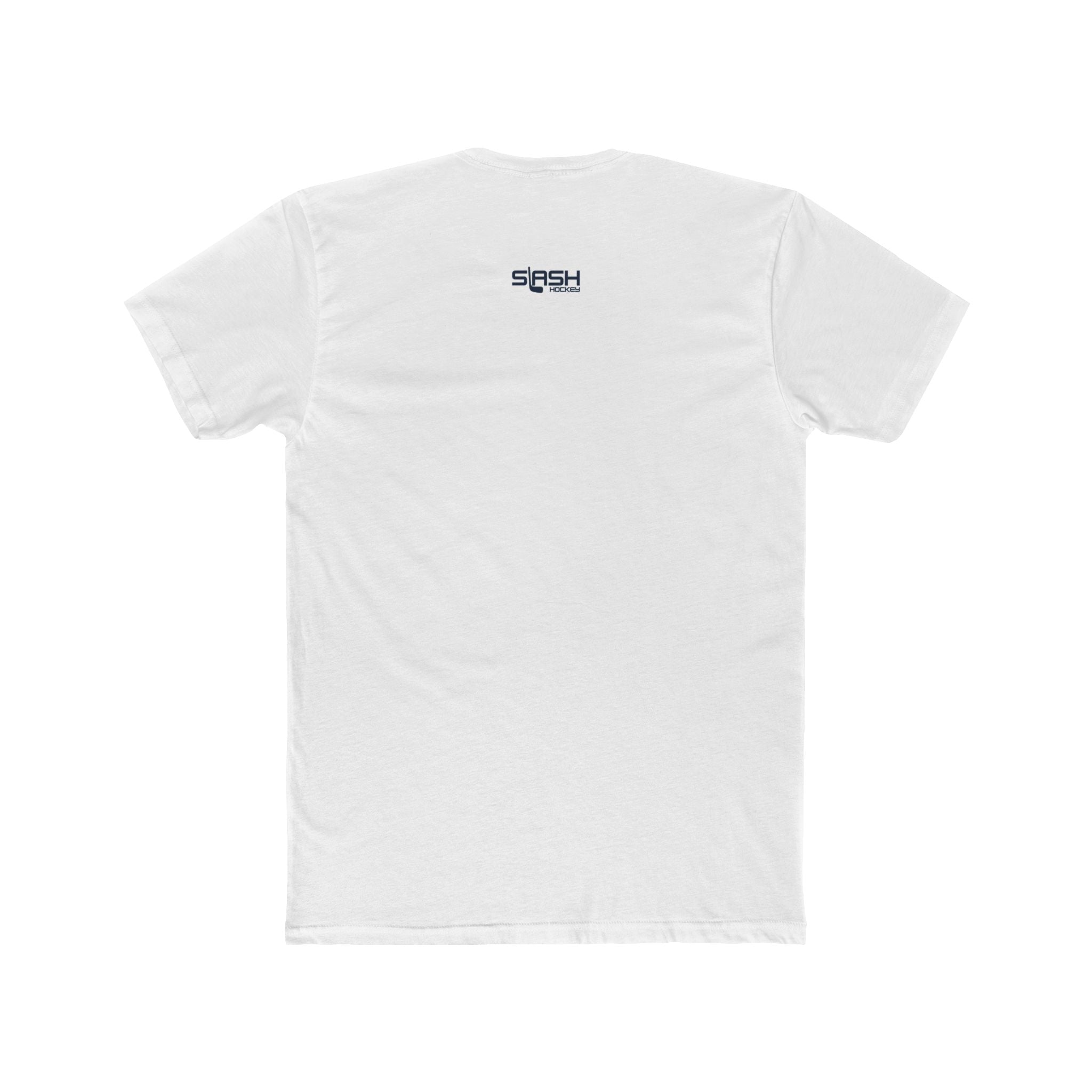 Back view of the Skates Off. Sandals On. hockey t-shirt. The shirt features a clean, comfortable fit with no graphic displayed on the back, allowing the front beach-themed hockey design to remain the focal point.