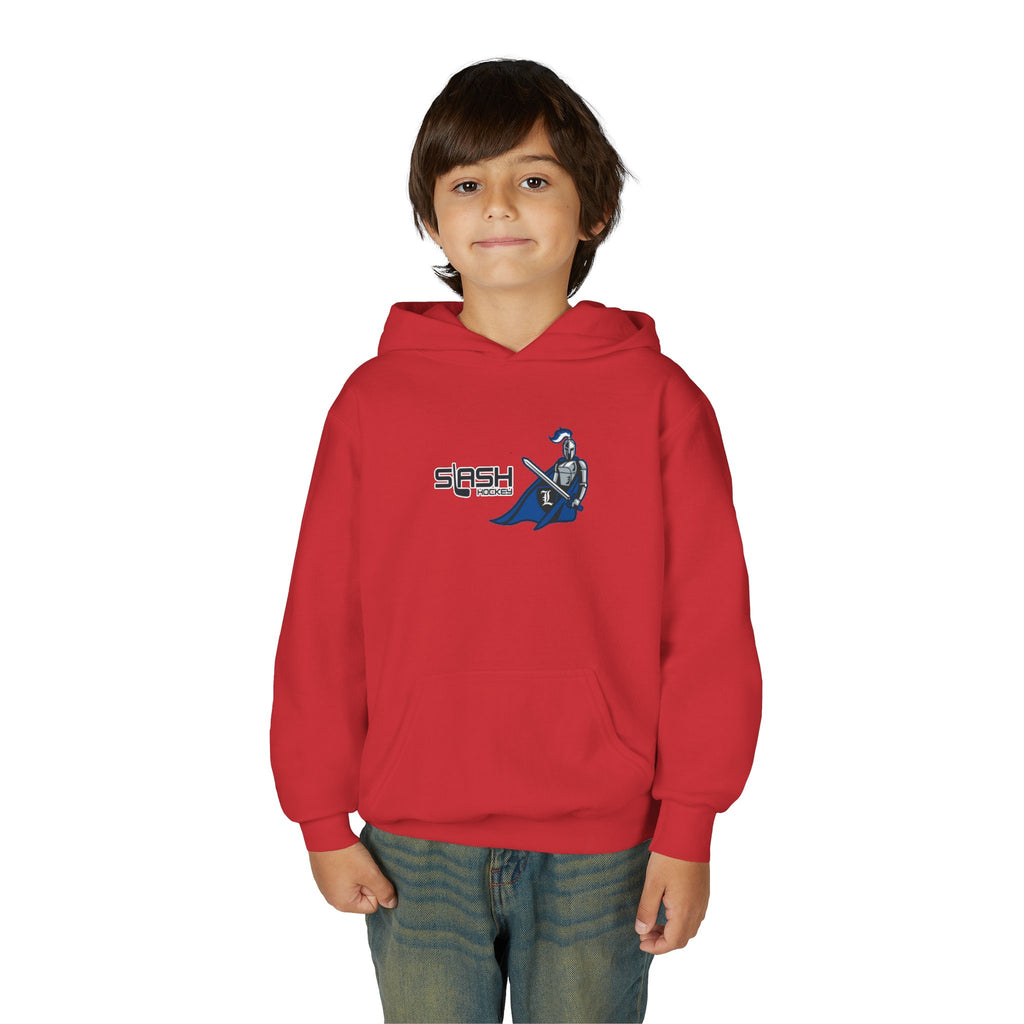 “LHA Youth Girls Hockey Hoodie lifestyle photo — young player wearing Livonia Hockey Association hoodie in team colors, casual fit for rink or everyday wear.”