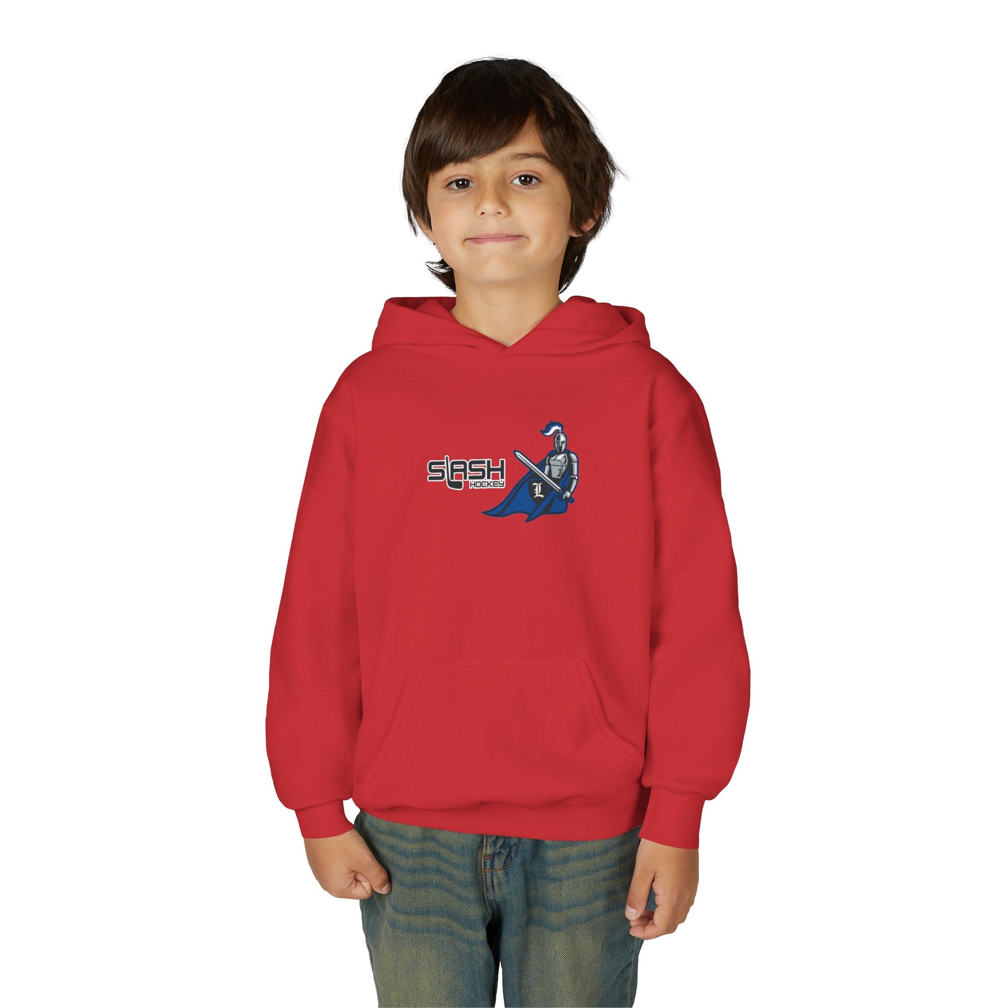 “LHA Youth Girls Hockey Hoodie lifestyle photo — young player wearing Livonia Hockey Association hoodie in team colors, casual fit for rink or everyday wear.”