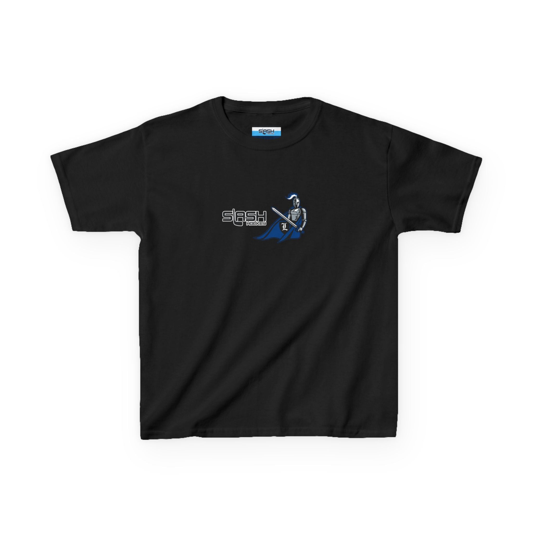 Front view of Livonia Hockey Association youth t-shirt, smaller sizing for kids and young players. Team logo printed on chest, casual athletic fit.