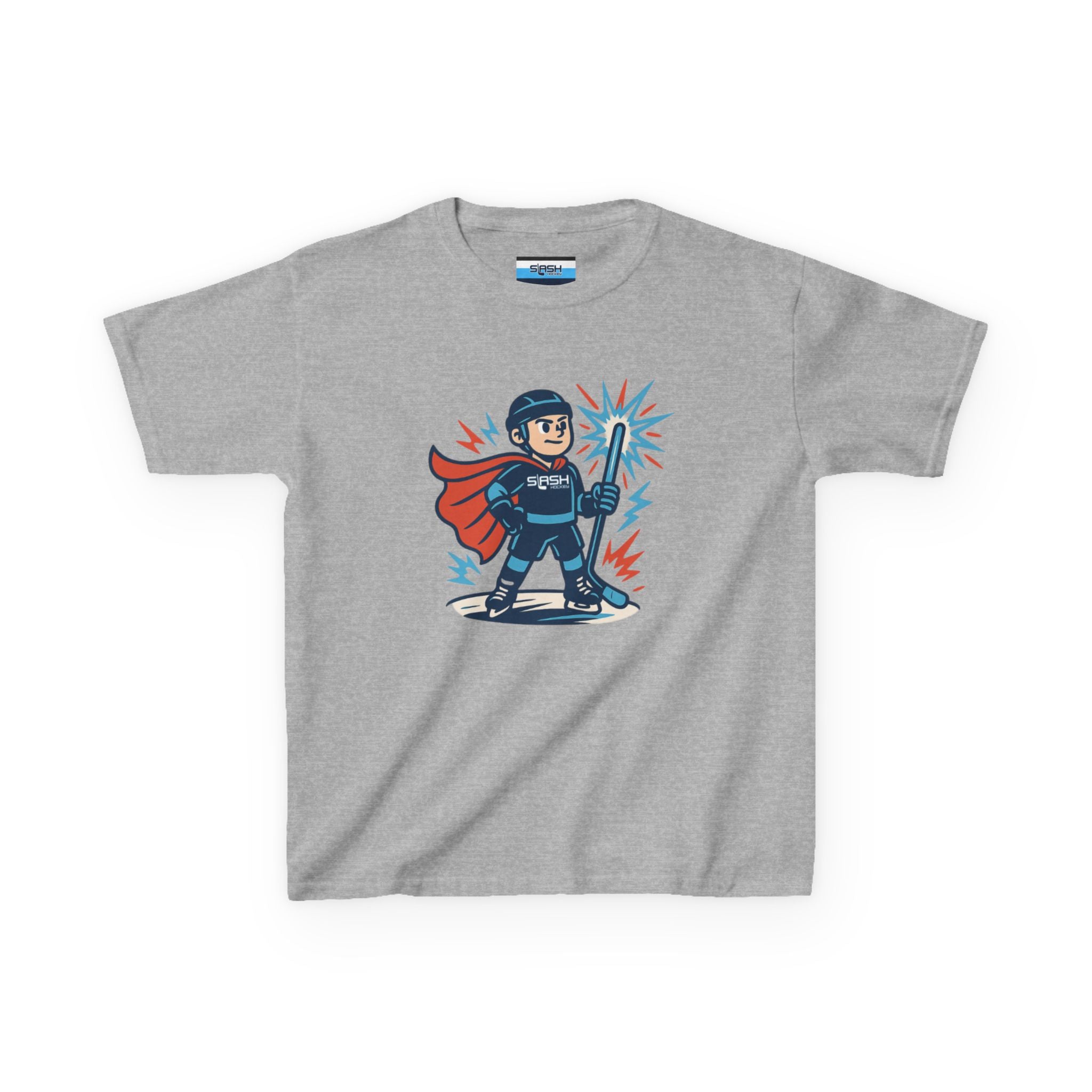 Front view of Slashman Youth Tee hockey t-shirt by Slash Hockey