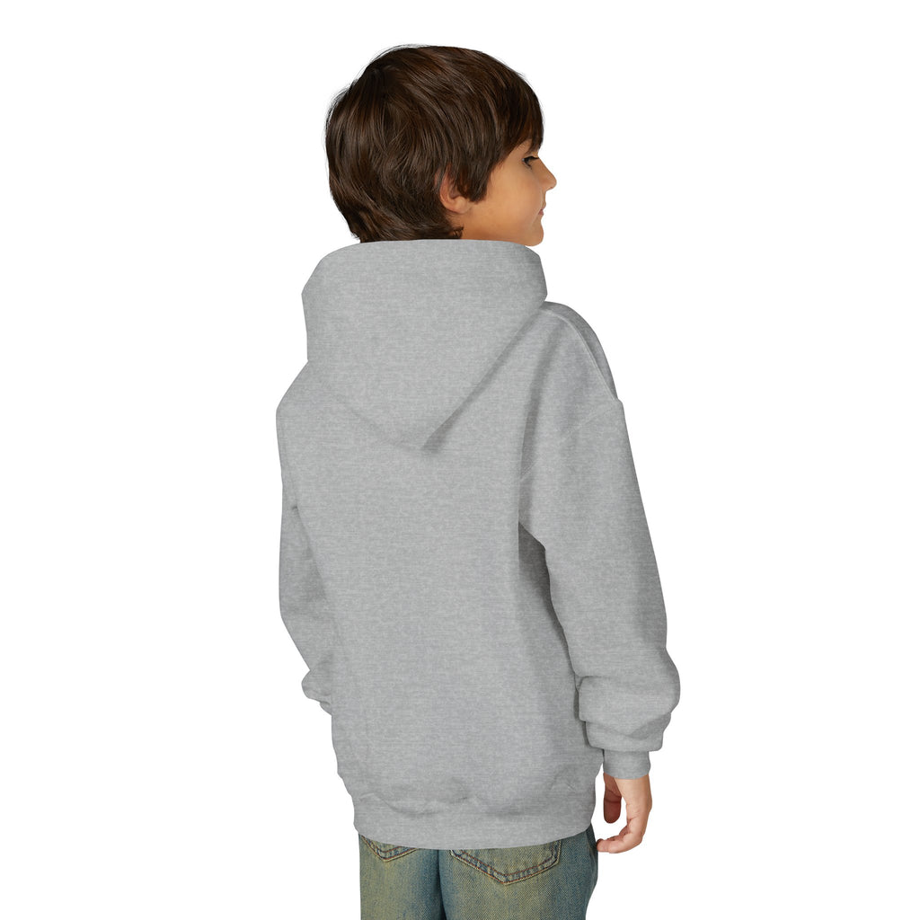 Young male model wearing the grey Youth Future Pro USA Hoodie, showing the clean back design and comfortable youth fit.