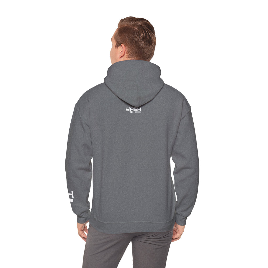 Male model shown from back wearing solid color Grow Hockey hoodie with clean minimalist rear design.
