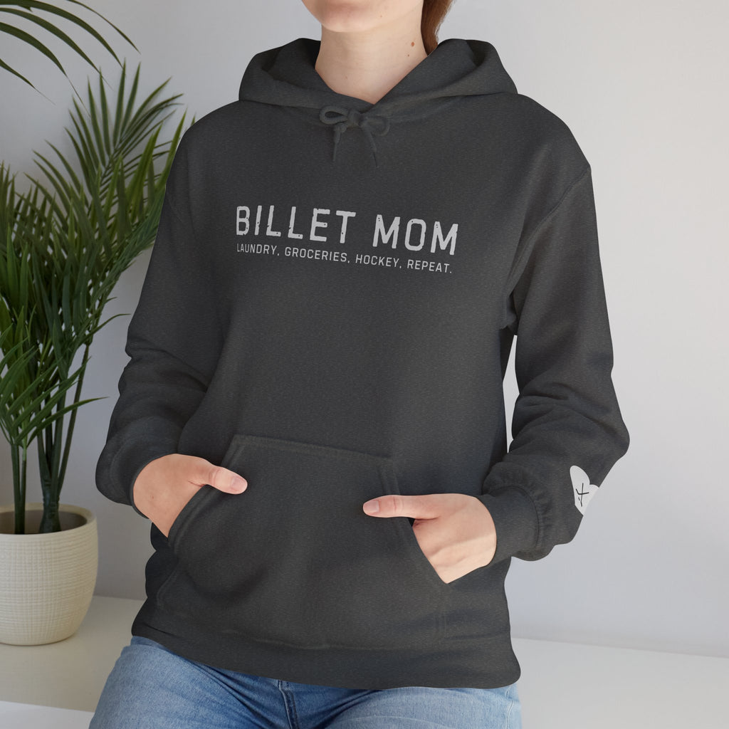 Woman wearing Billet Mom hoodie representing the life of a junior hockey billet mom supporting players and host families
