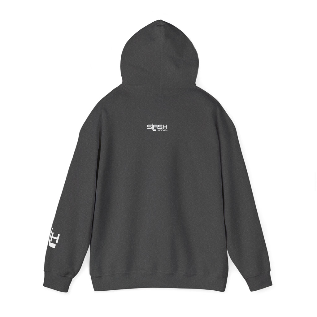 Back of Grow Hockey hoodie in solid color with Slash Hockey logo, clean and minimal design.