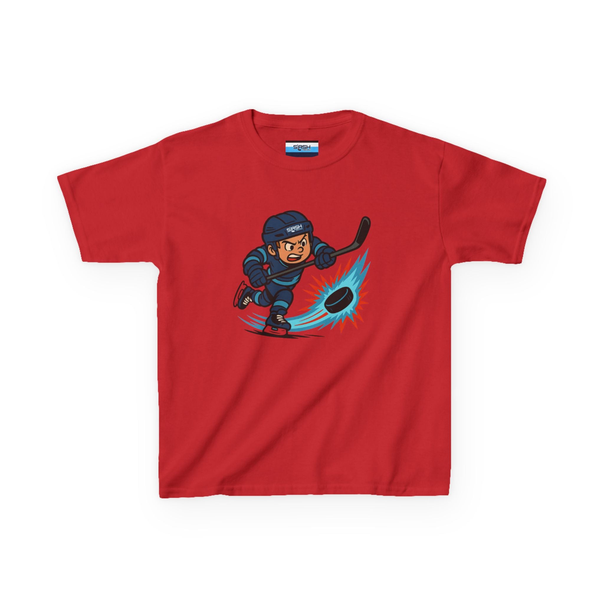 Front view of Slapshot Hero Youth Tee hockey t-shirt by Slash Hockey