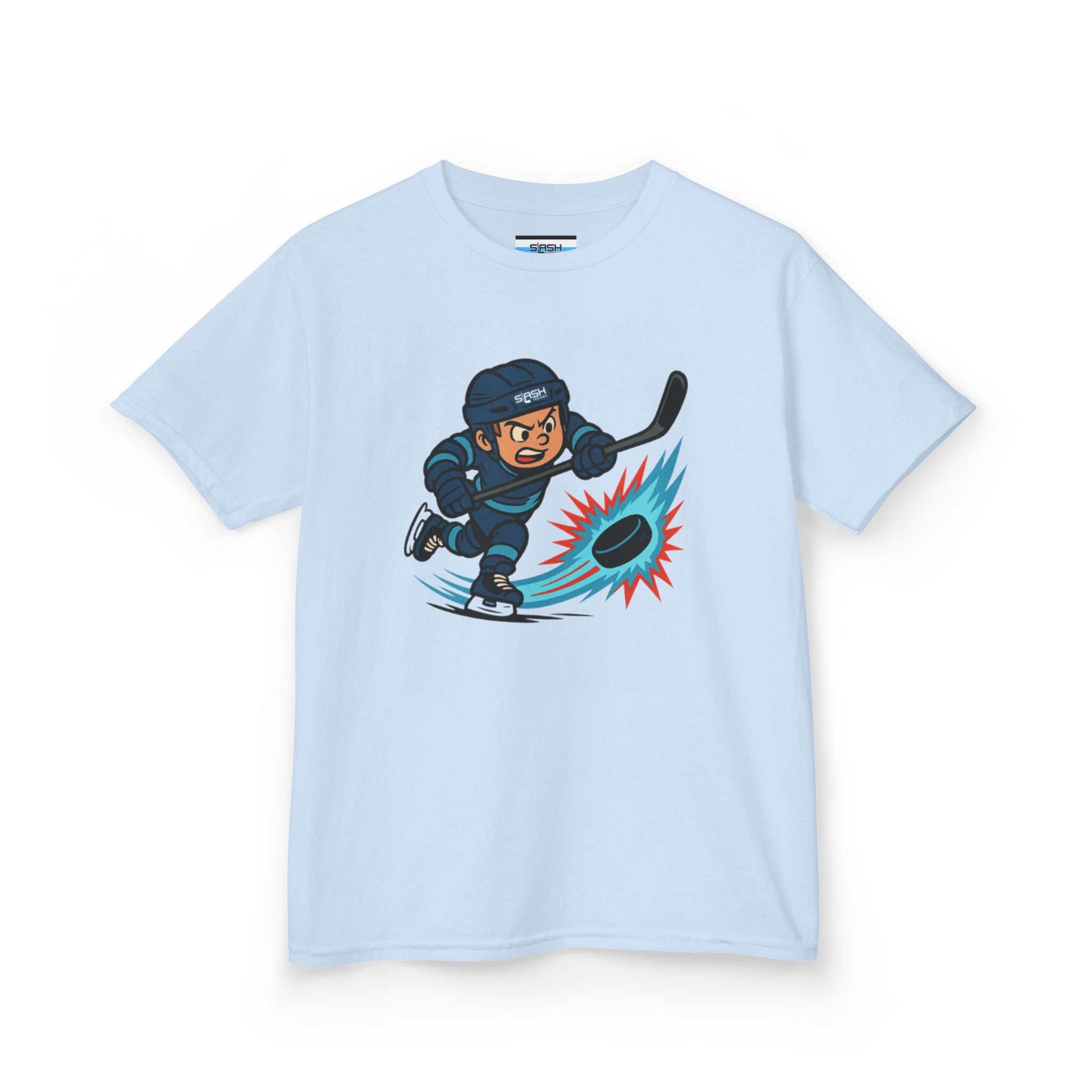 Front view of Slapshot Hero Youth Tee hockey t-shirt by Slash Hockey