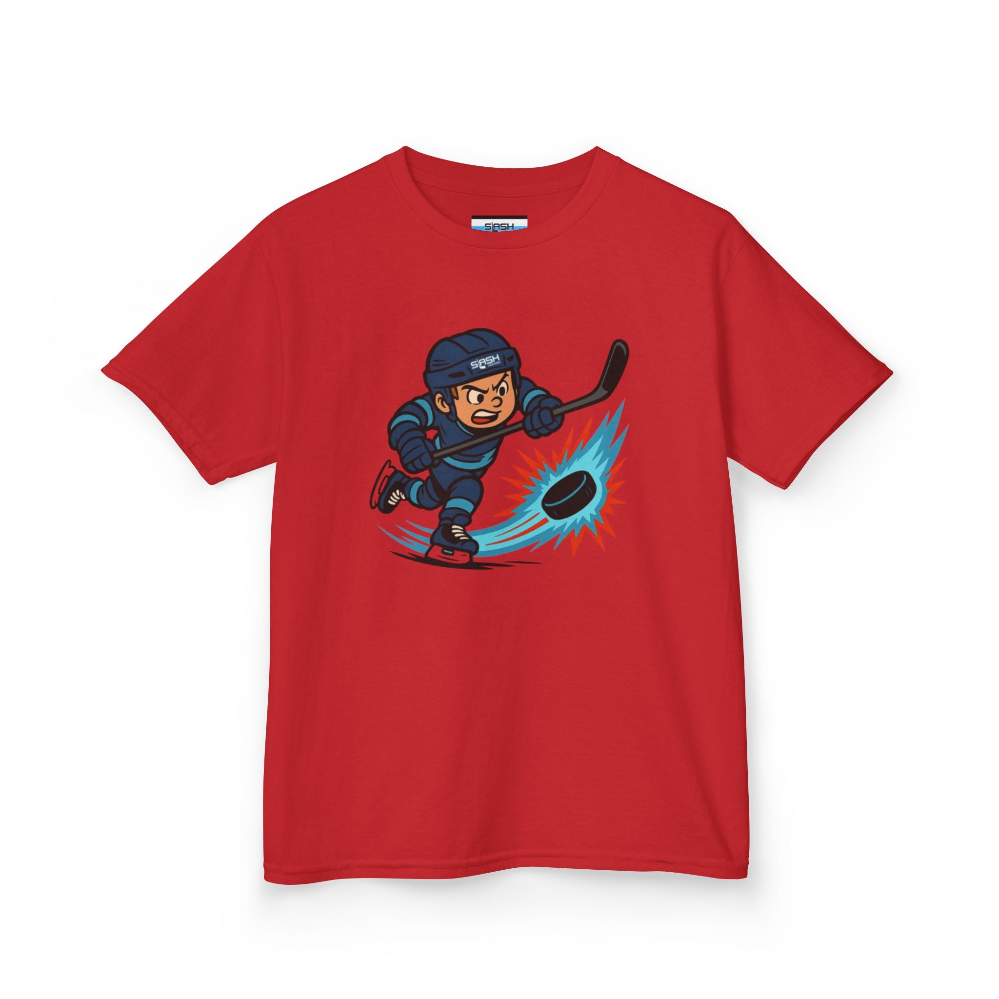 Front view of Slapshot Hero Youth Tee hockey t-shirt by Slash Hockey
