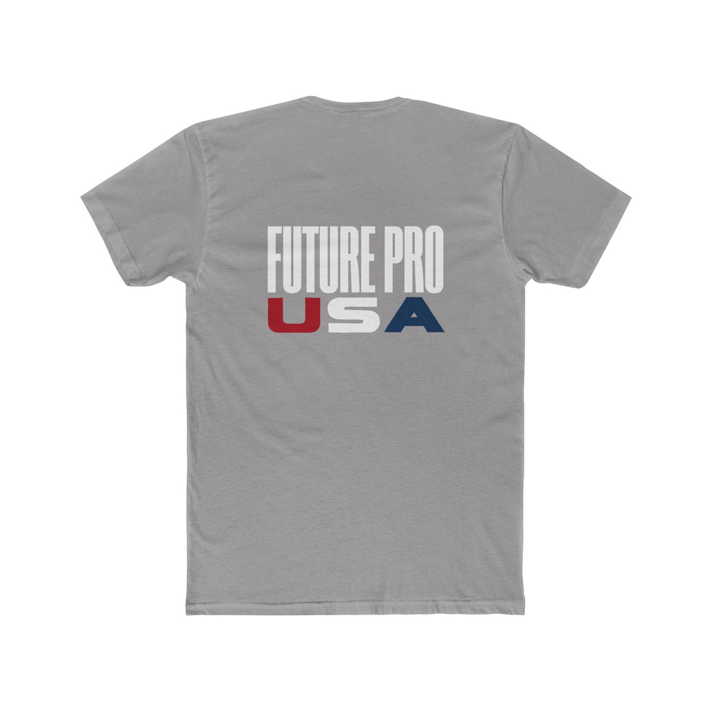 Red, White & Blue Future Pro USA Tee, back view — youth hockey t-shirt in matching patriotic color scheme with a blank back, simple athletic style, shown on a plain background.
