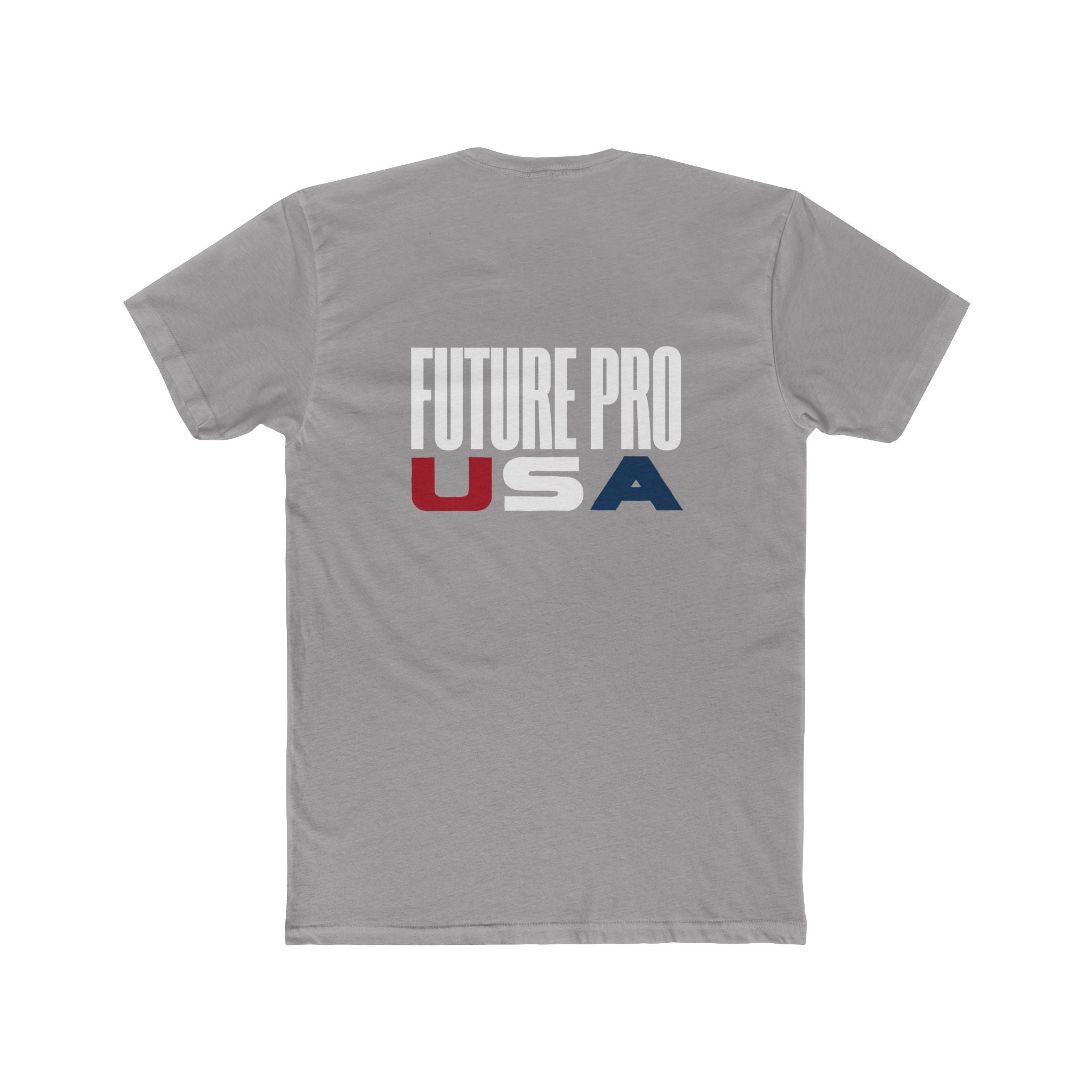 Red, White & Blue Future Pro USA Tee, back view — youth hockey t-shirt in matching patriotic color scheme with a blank back, simple athletic style, shown on a plain background.
