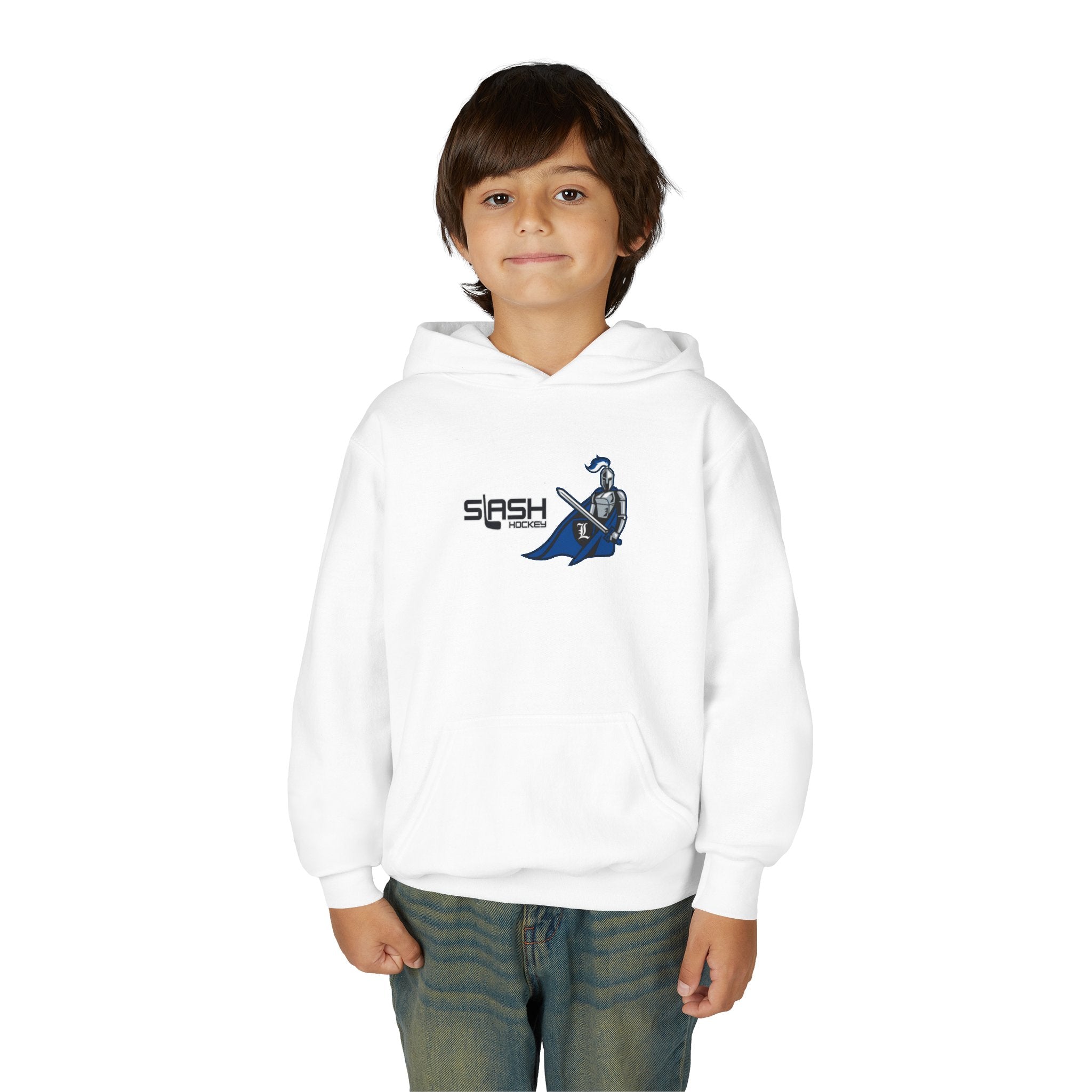 “LHA Youth Girls Hockey Hoodie lifestyle photo — young player wearing Livonia Hockey Association hoodie in team colors, casual fit for rink or everyday wear.”