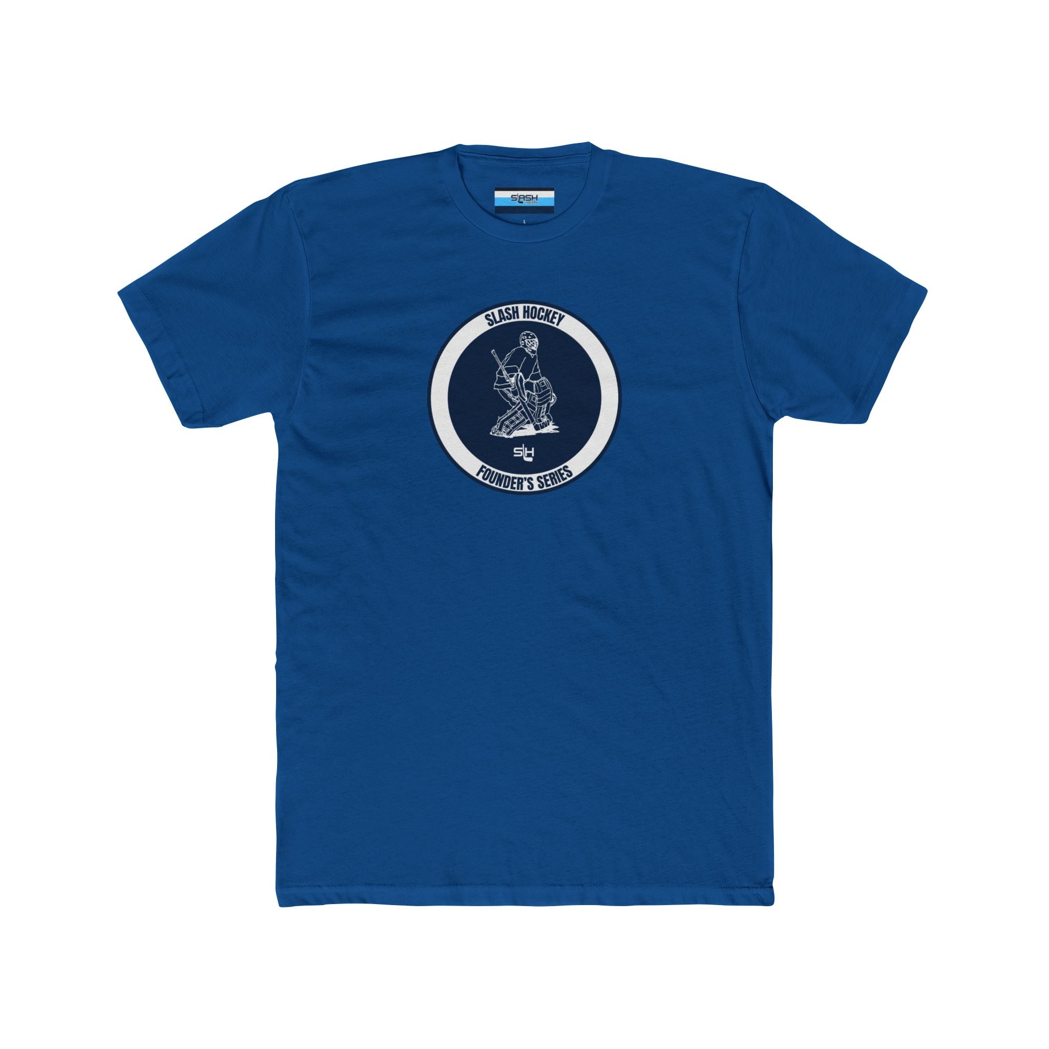 Front view of the Slash Hockey Founder’s Series Retro Goalie Tee featuring the original hand-drawn goalie design in a bold vintage print.