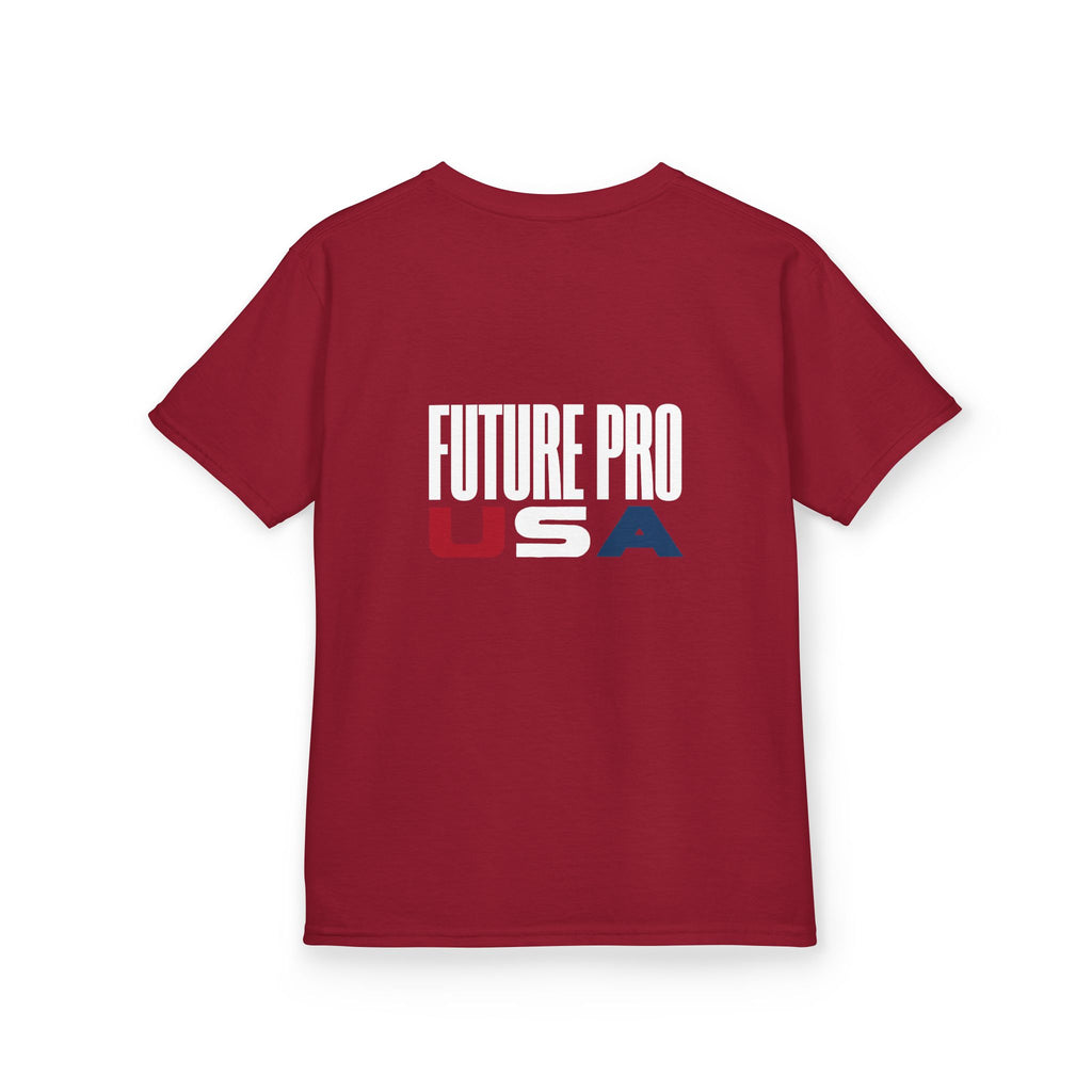 Youth Red, White & Blue Future Pro USA Tee, back view — solid color with no design on the back, clean athletic fit, displayed on a plain background.
