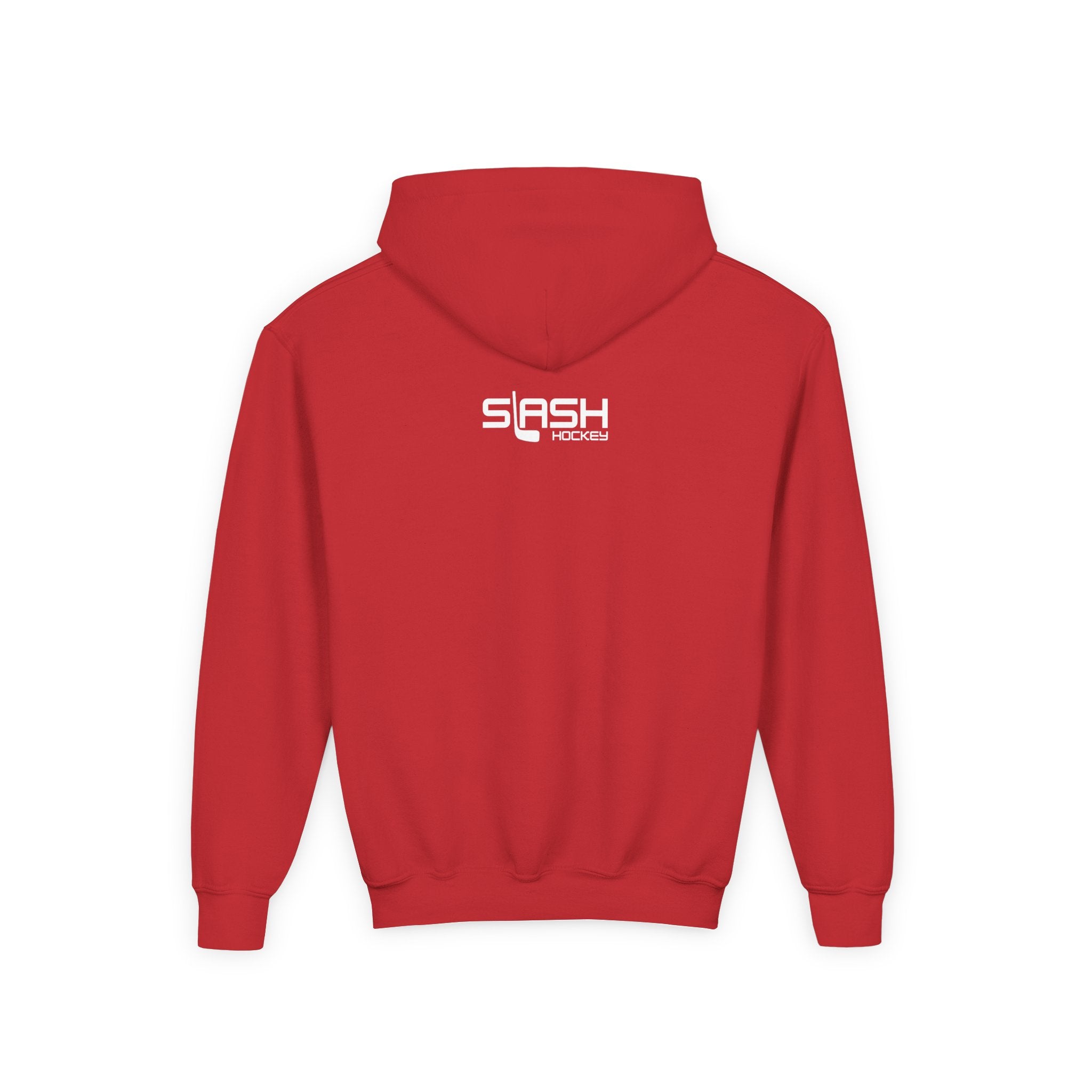Back view of the Youth Slash Hockey Hoodie showing clean, solid design.