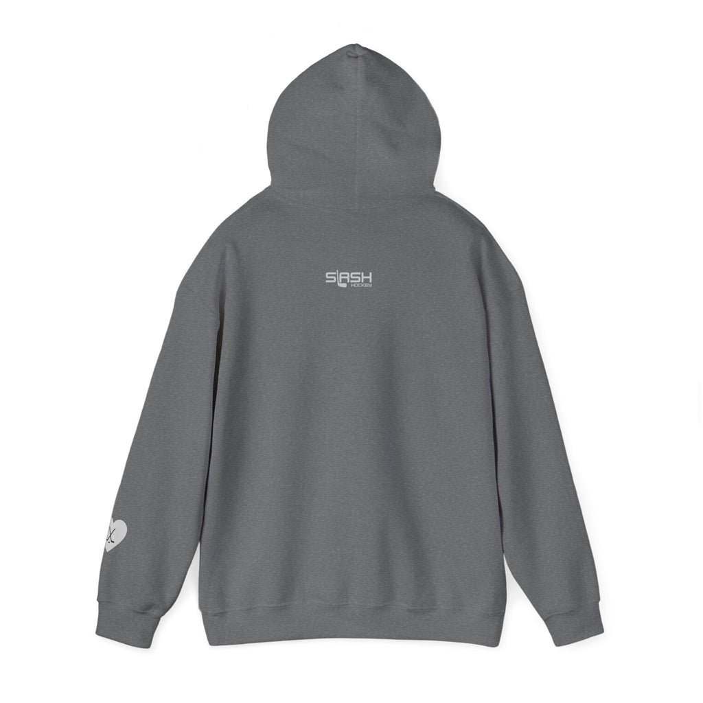 Back view of Billet Mom hockey hoodie for junior hockey billet host families and hockey moms