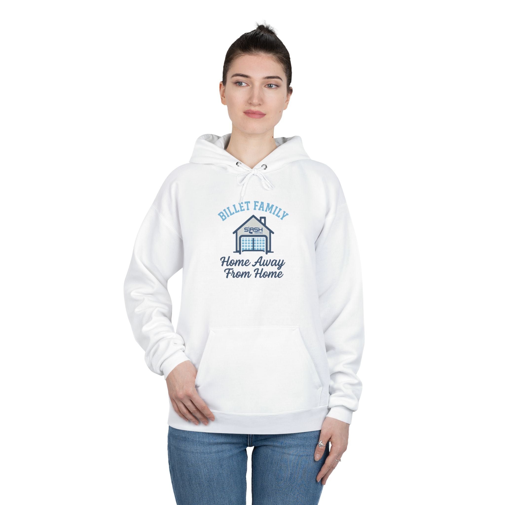 “Billet Family hockey hoodie lifestyle photo — model wearing casual hockey hoodie with billet family design, styled for rink, travel, or everyday wear.”