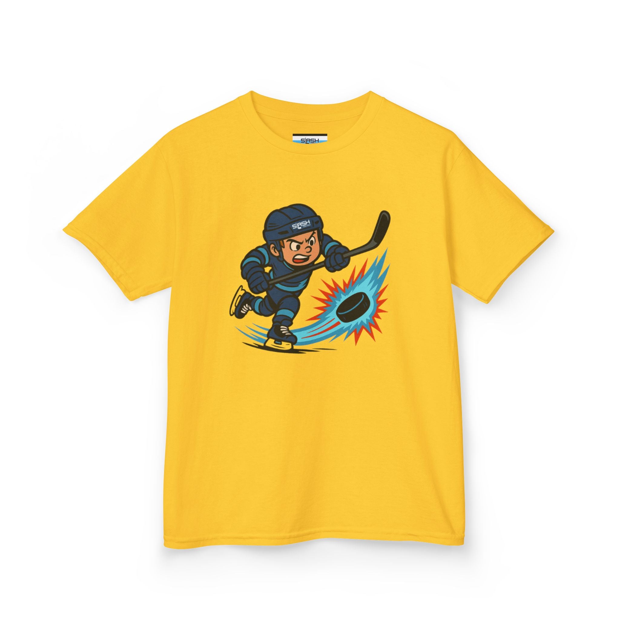 Front view of Slapshot Hero Youth Tee hockey t-shirt by Slash Hockey