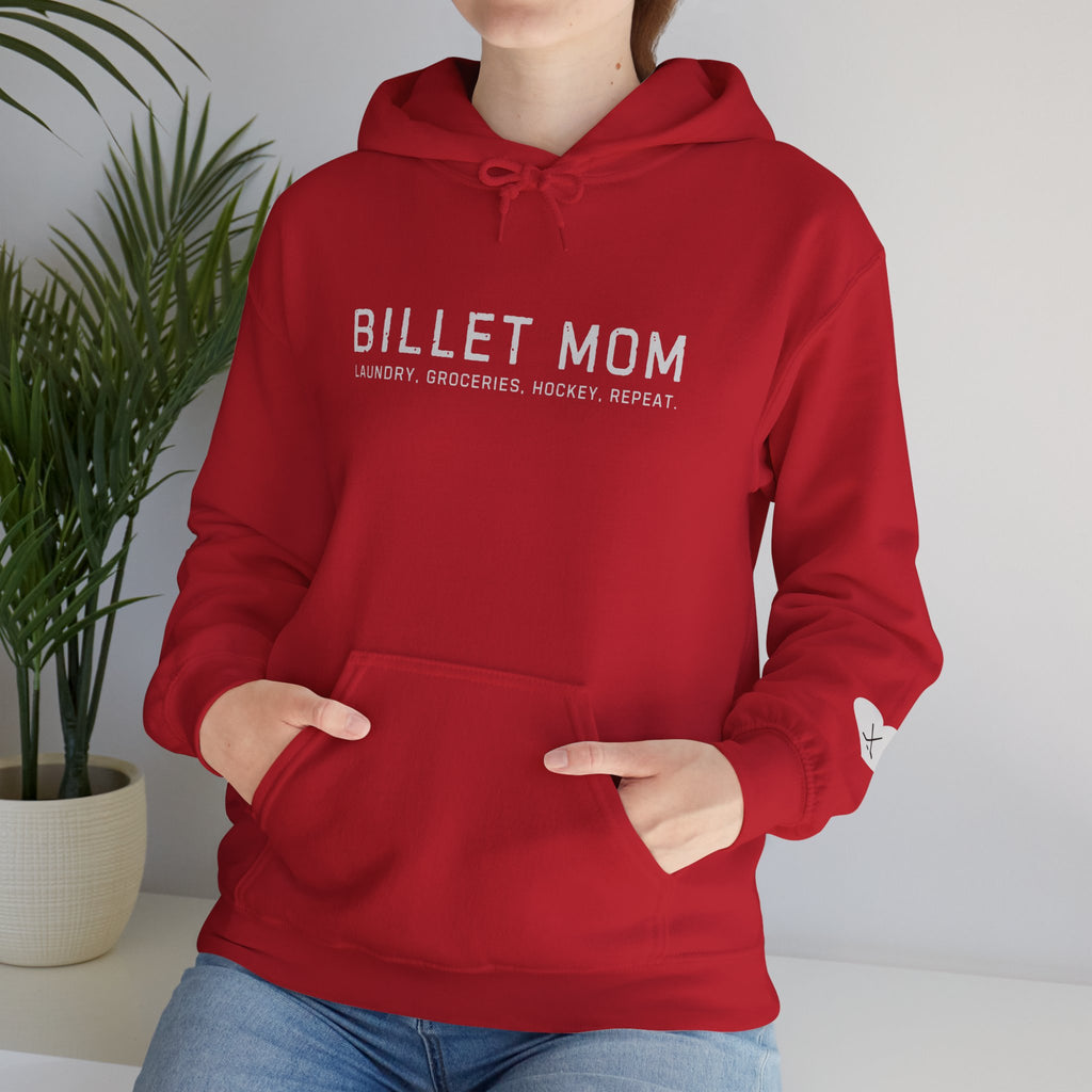 Woman wearing Billet Mom hoodie representing the life of a junior hockey billet mom supporting players and host families