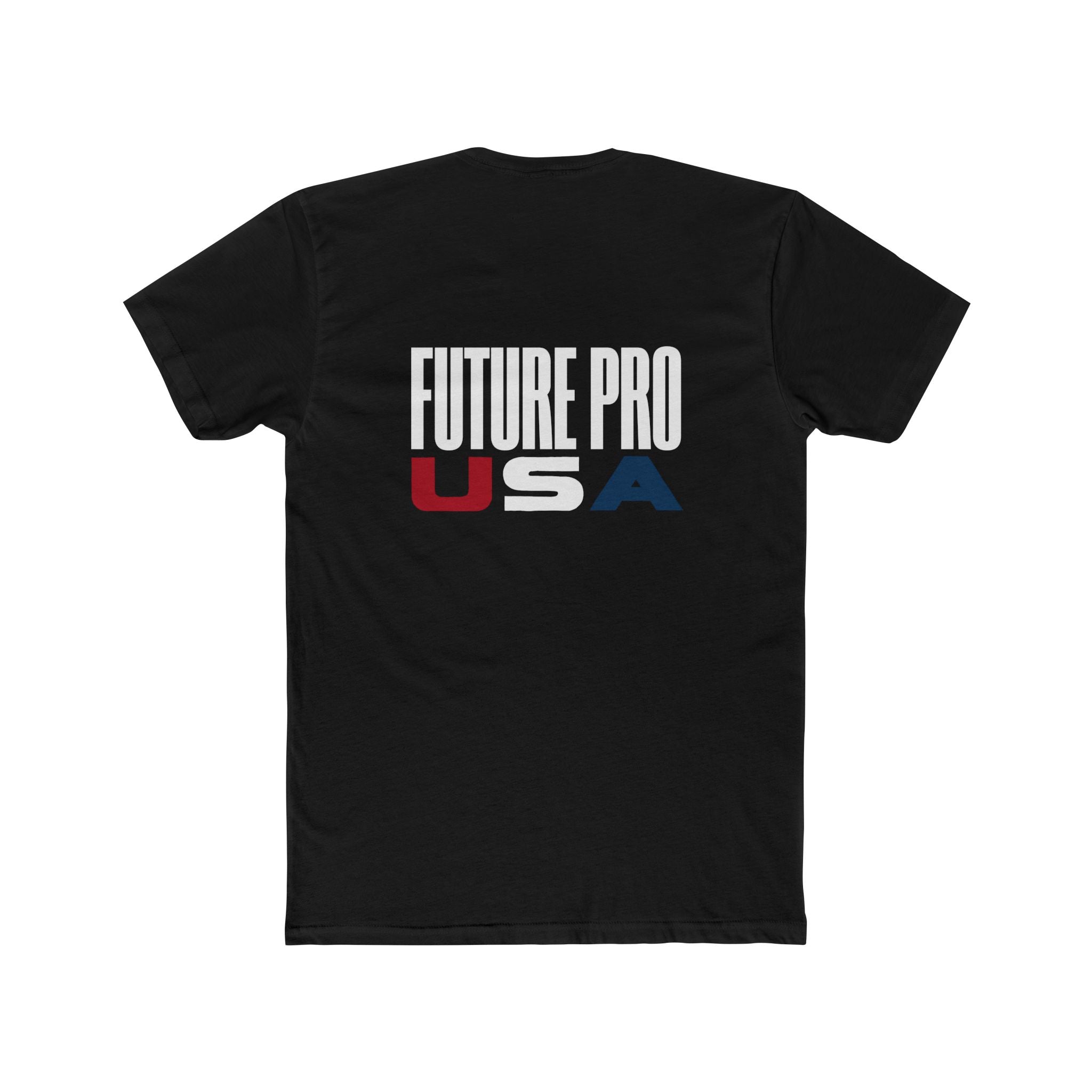 Red, White & Blue Future Pro USA Tee, back view — youth hockey t-shirt in matching patriotic color scheme with a blank back, simple athletic style, shown on a plain background.