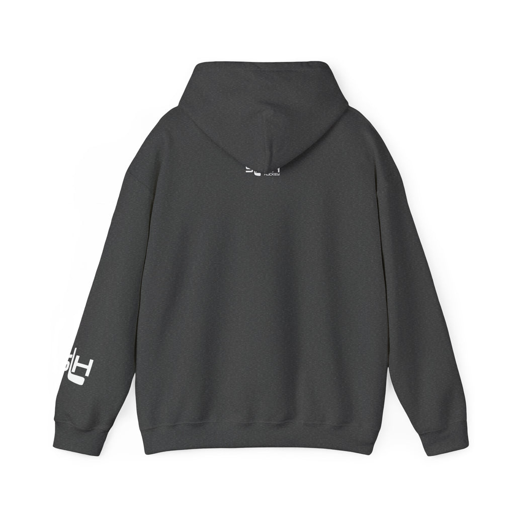 Back of Grow Hockey hoodie in solid color with Slash Hockey logo, clean and minimal design.