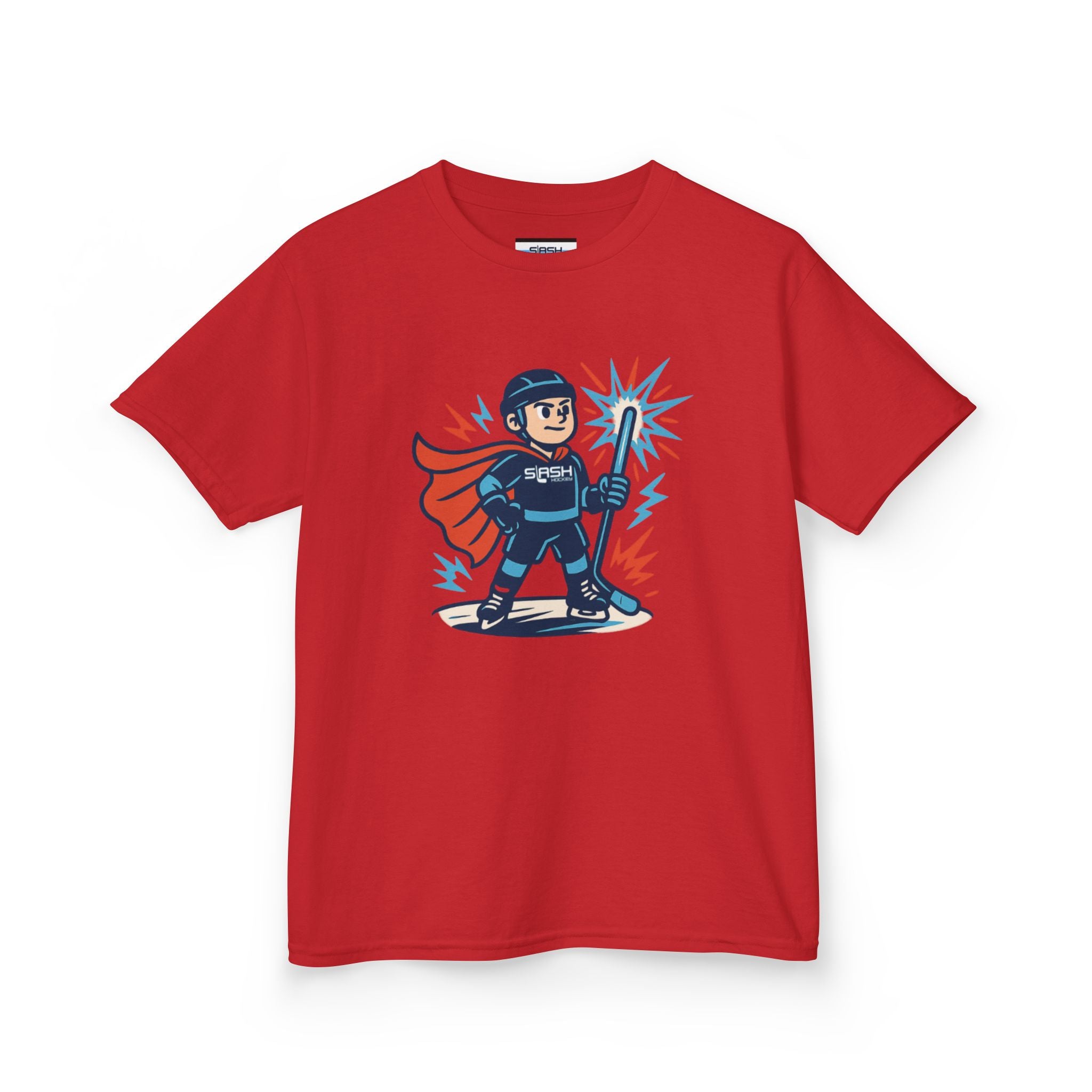Front view of Slashman Youth Tee hockey t-shirt by Slash Hockey