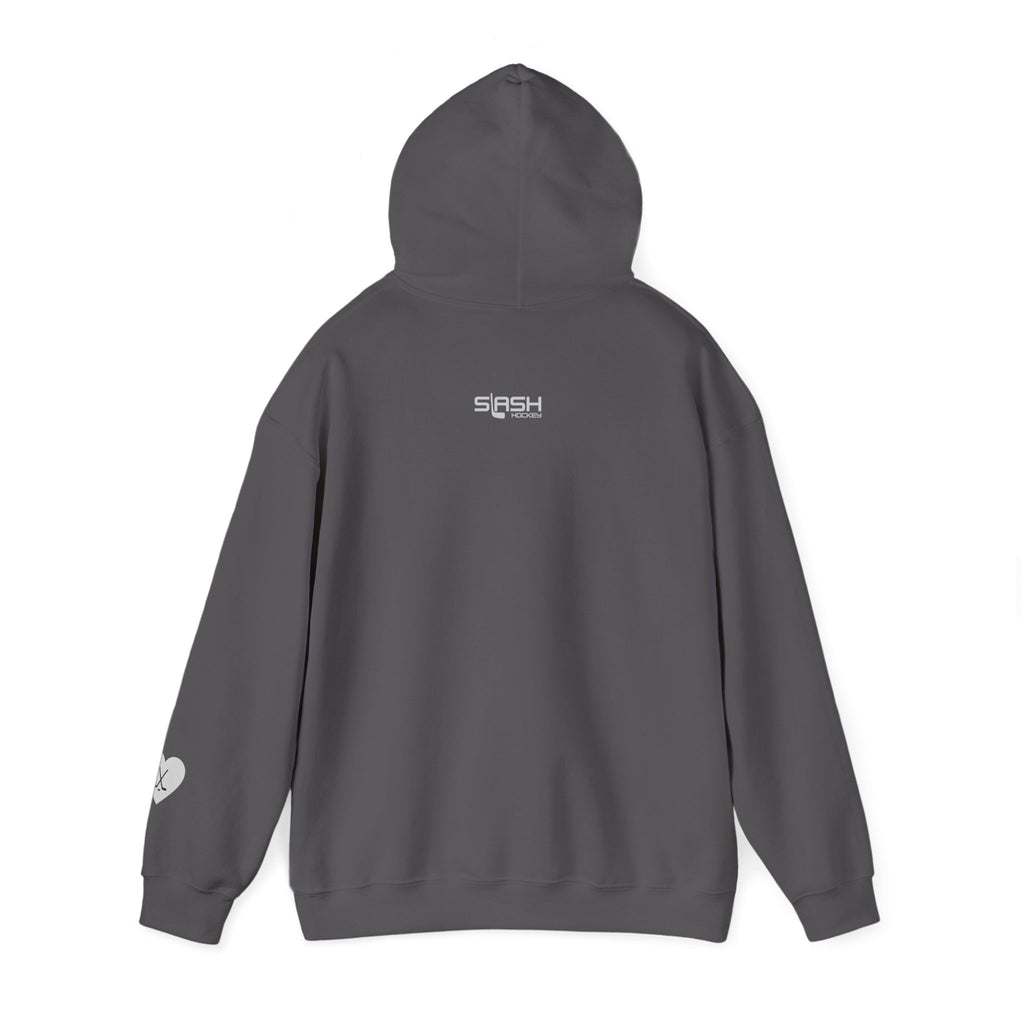 Back view of Billet Mom hockey hoodie for junior hockey billet host families and hockey moms