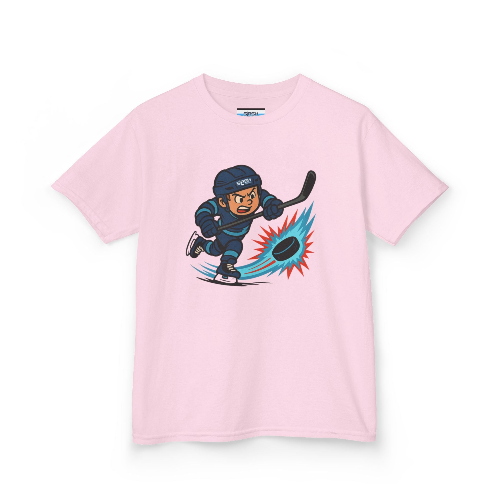 Front view of Slapshot Hero Youth Tee hockey t-shirt by Slash Hockey