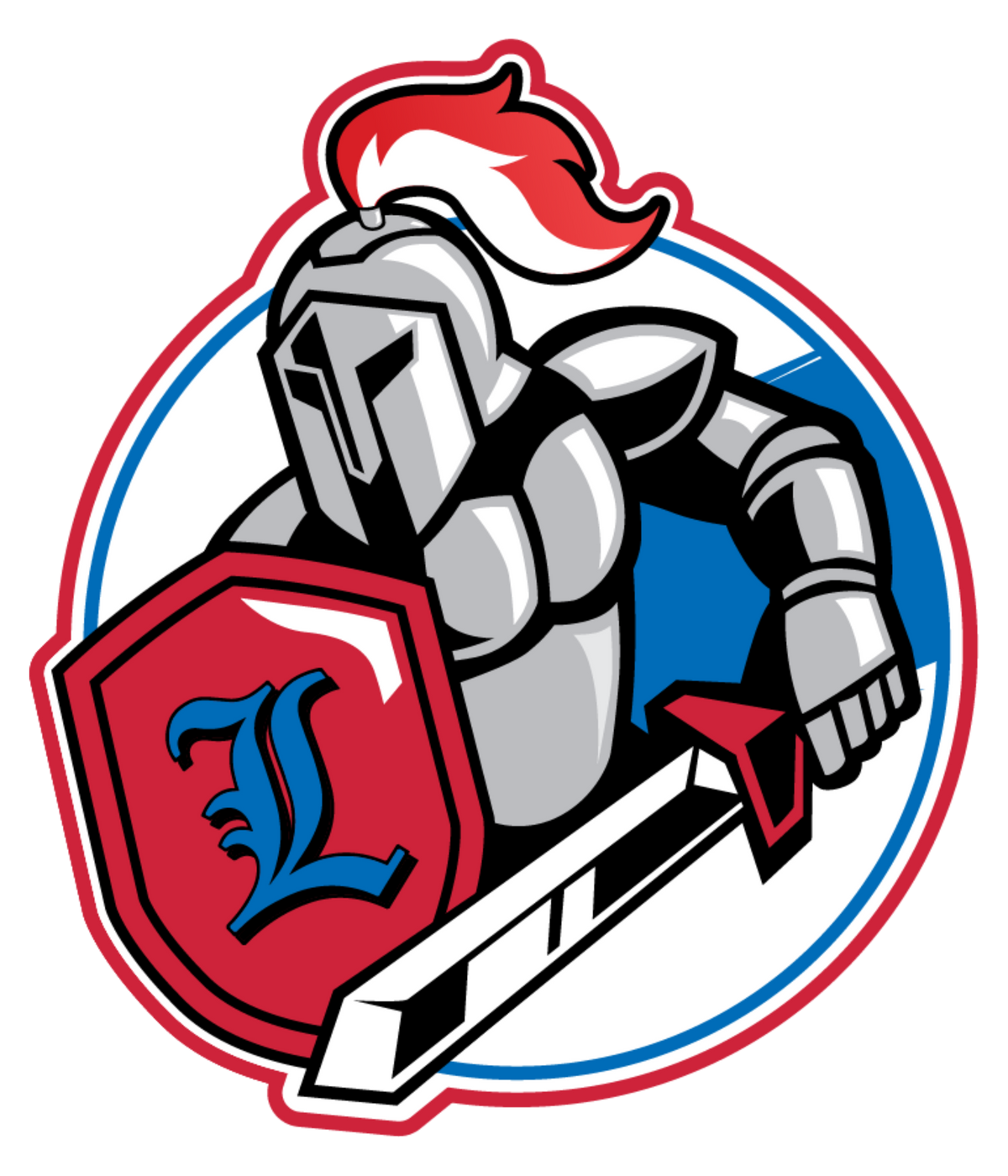 Livonia Hockey Association logo.  Knight with a sword and shield. 