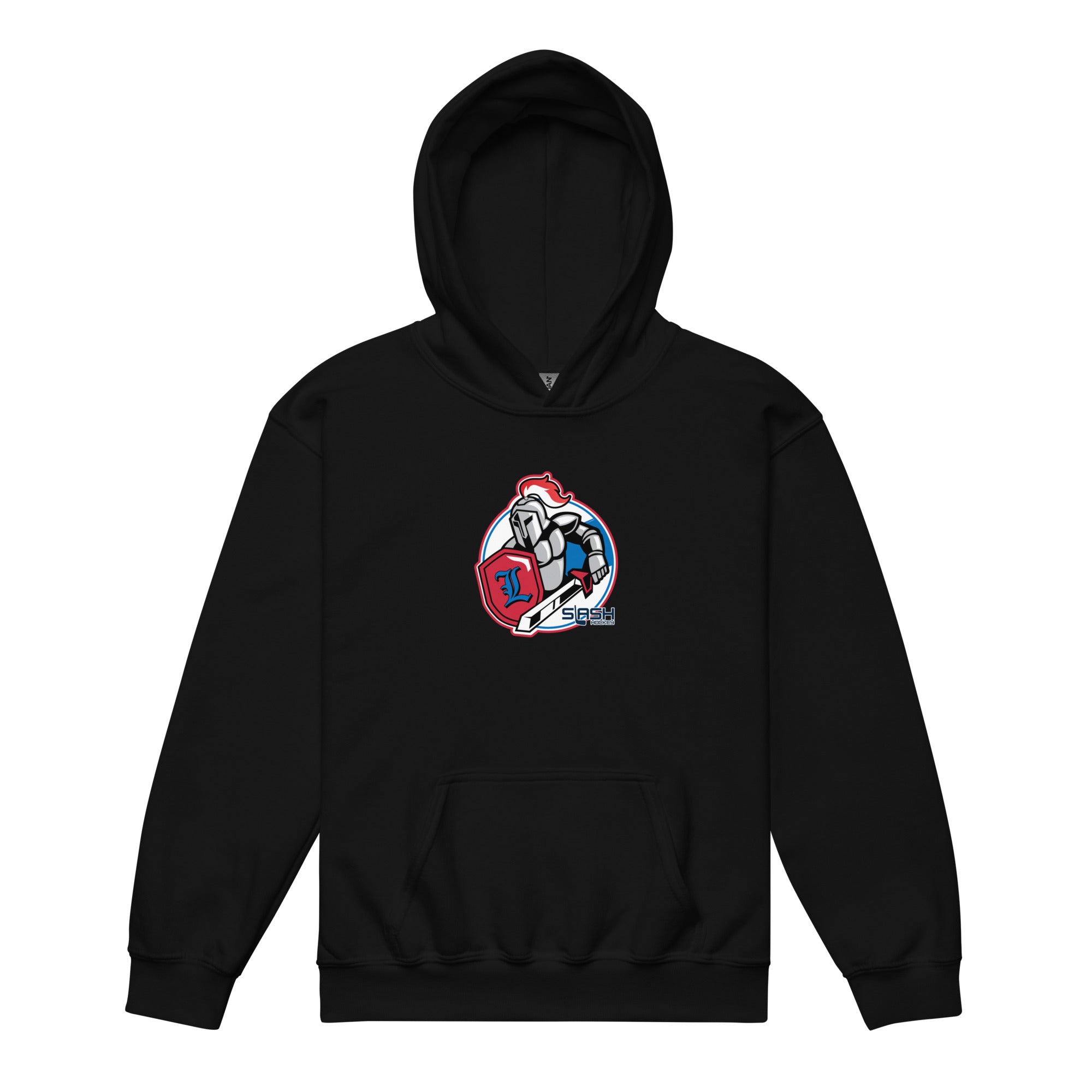 Front view of LHA Youth Hoodie with Livonia Hockey Association logo and Slash Hockey branding on chest.