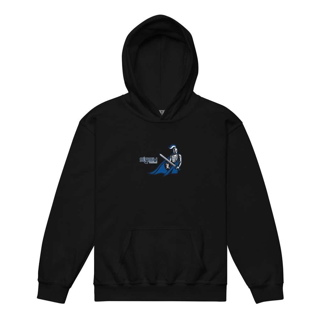 Front view of LHA Youth Girls Hoodie with Livonia Hockey Association logo and Slash Hockey branding on chest.