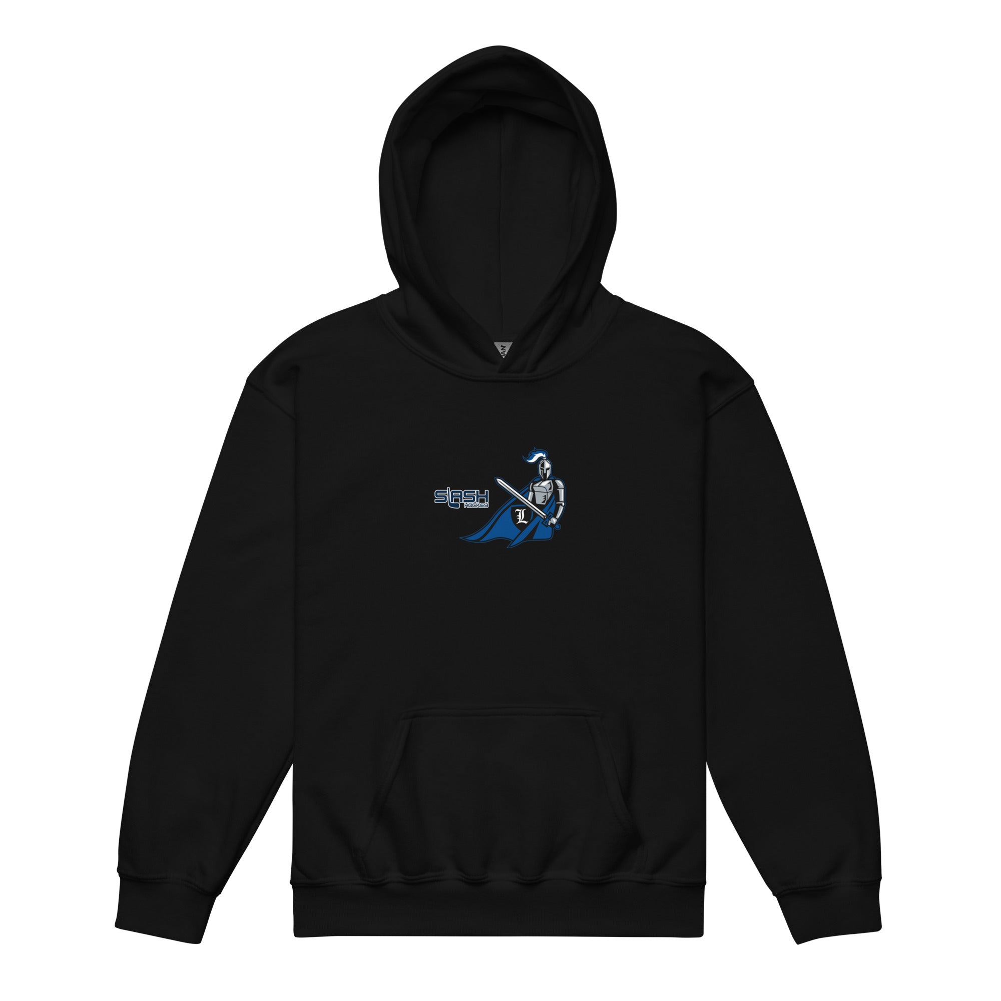 Front view of LHA Youth Girls Hoodie with Livonia Hockey Association logo and Slash Hockey branding on chest.