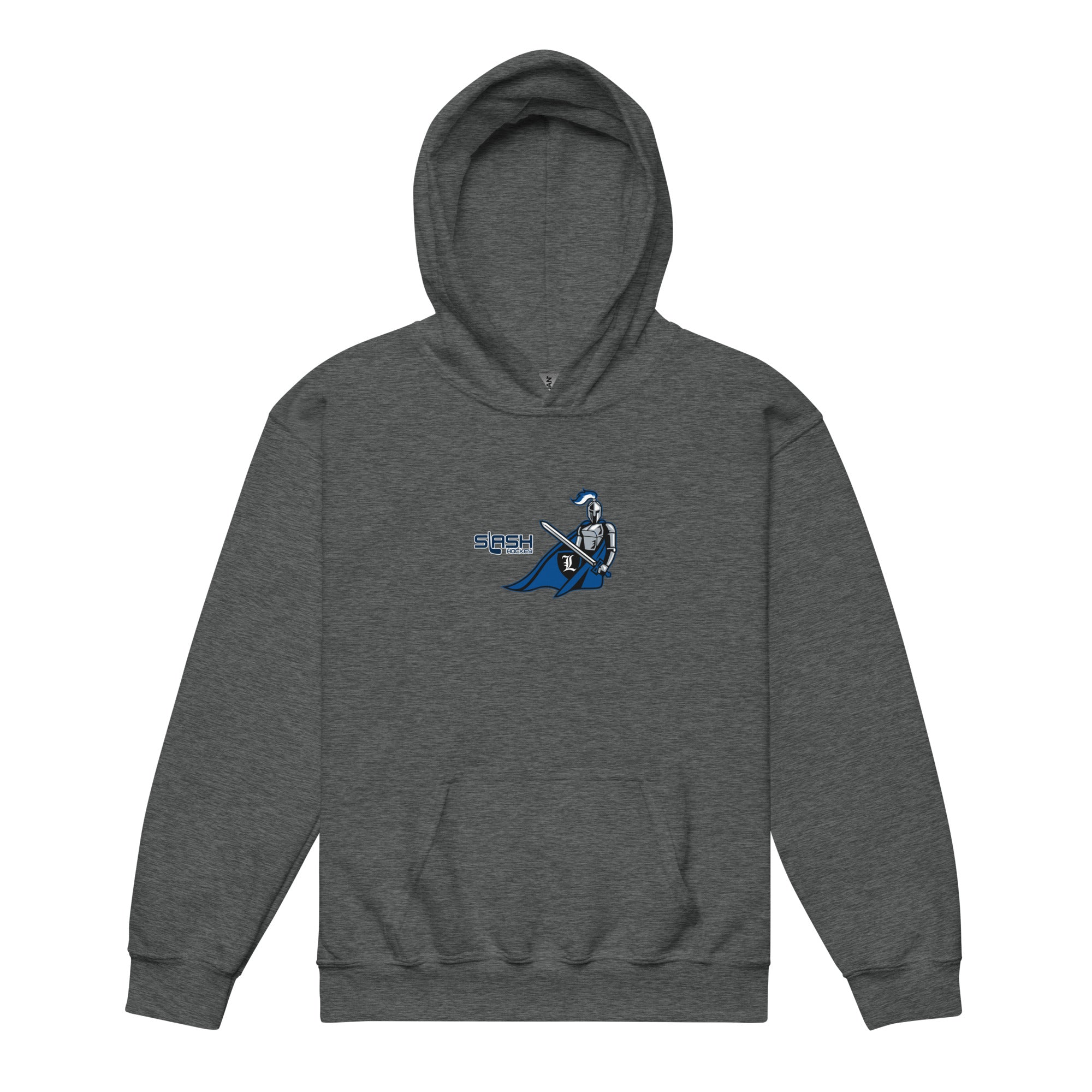 Front view of LHA Youth Girls Hoodie with Livonia Hockey Association logo and Slash Hockey branding on chest.