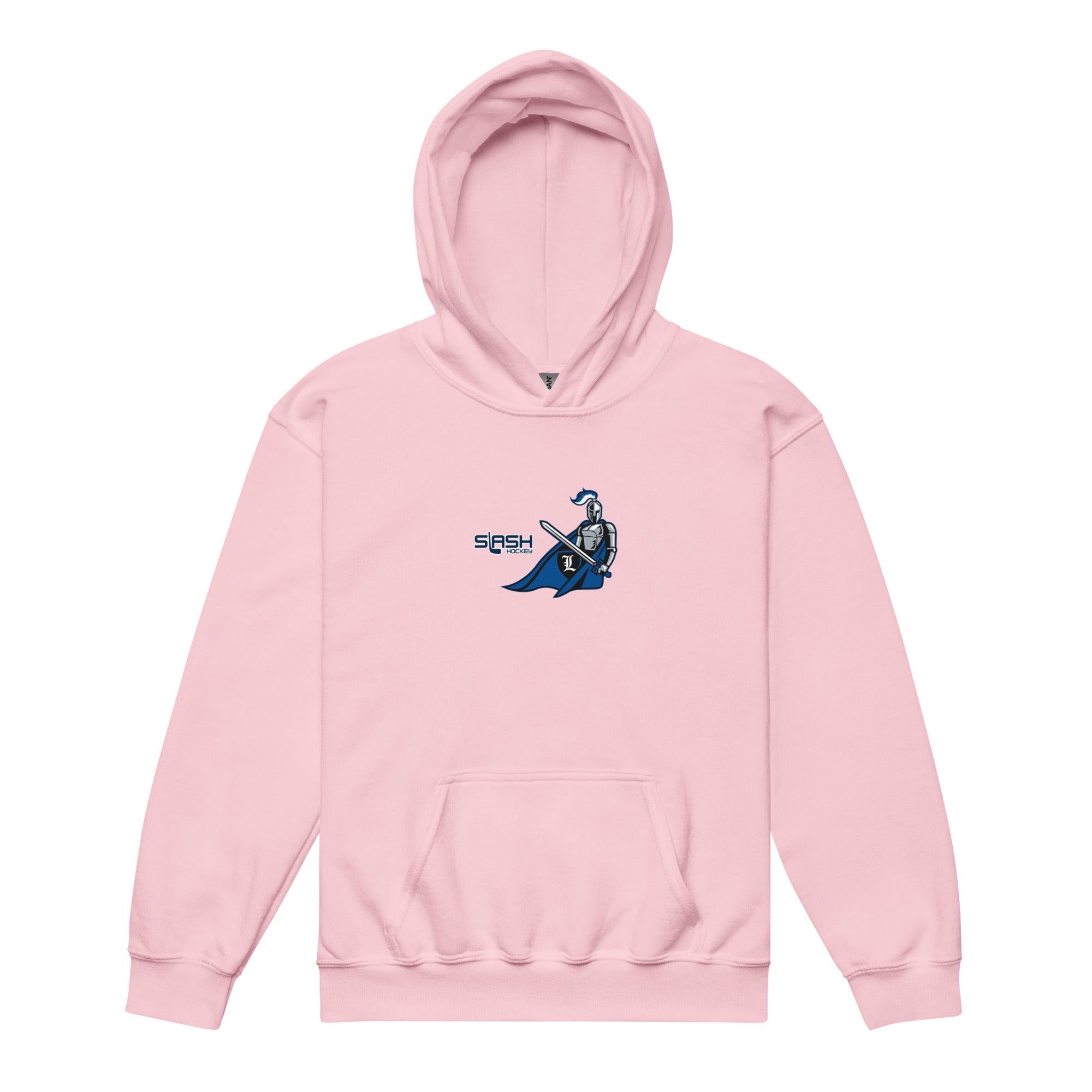Front view of LHA Youth Girls Hoodie with Livonia Hockey Association logo and Slash Hockey branding on chest.