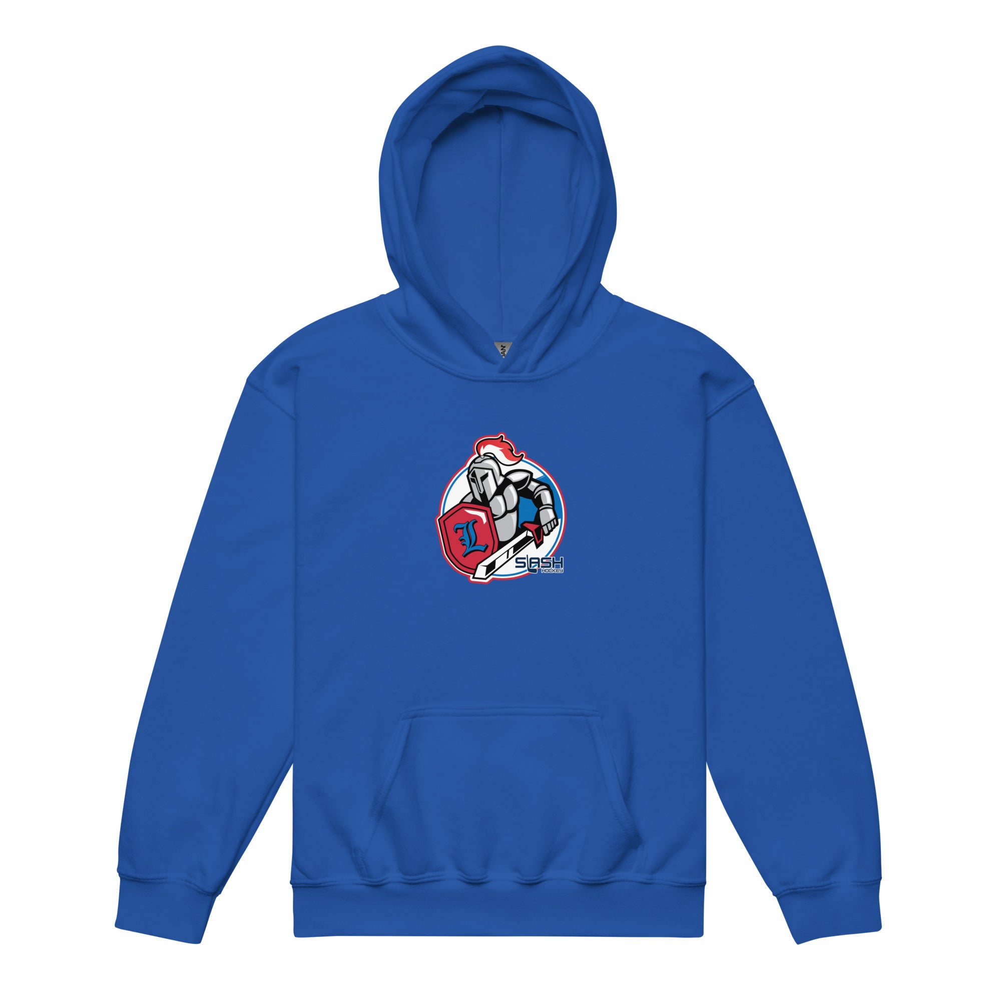 Front view of LHA Youth Hoodie with Livonia Hockey Association logo and Slash Hockey branding on chest.