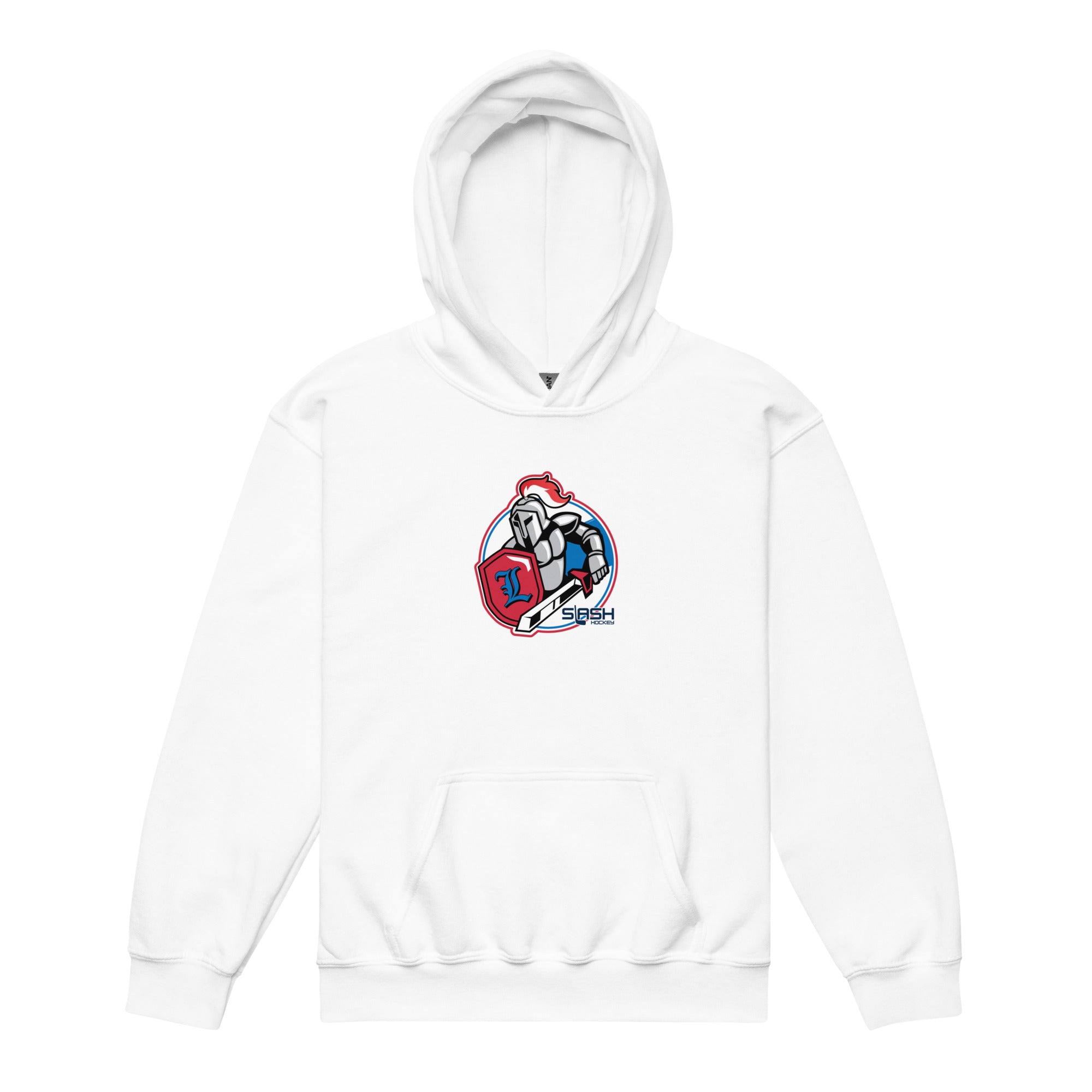 Front view of LHA Youth Hoodie with Livonia Hockey Association logo and Slash Hockey branding on chest.