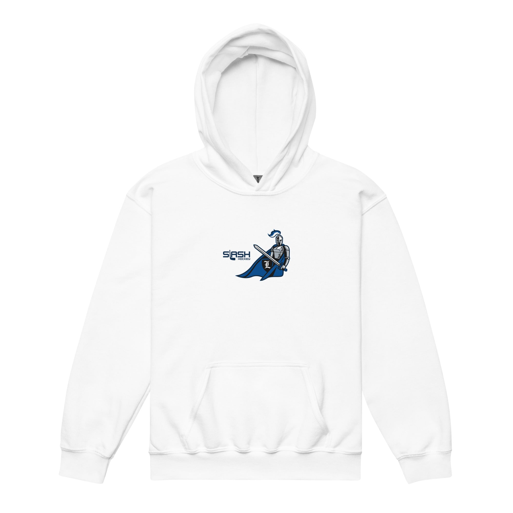 Front view of LHA Youth Girls Hoodie with Livonia Hockey Association logo and Slash Hockey branding on chest.