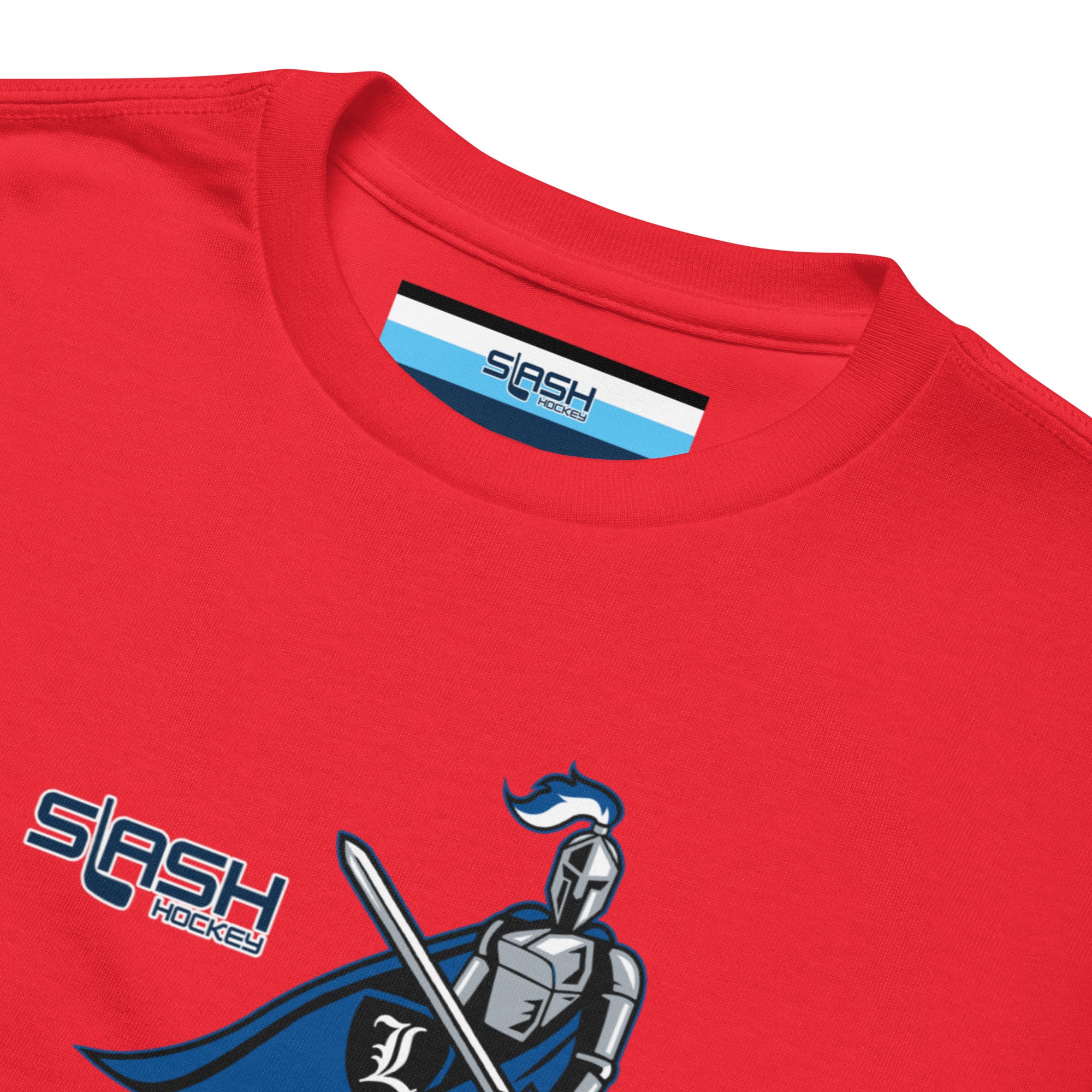 Close-up of LHA Youth Girls Tee inside collar tag, showing fabric details and branding placement.